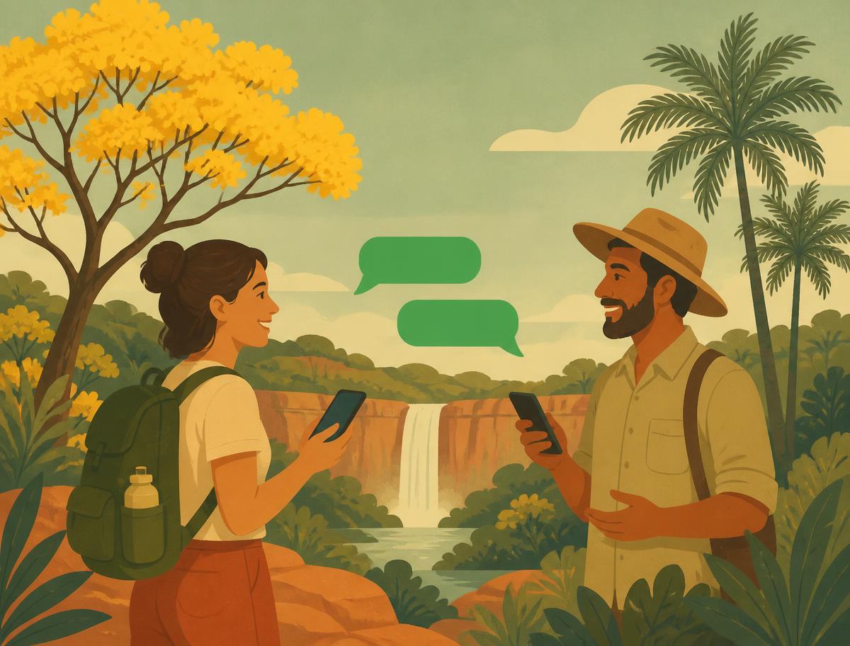 Visitante e guia conversando diretamente pelo WhatsApp
