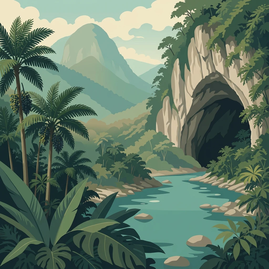 Ilustração da paisagem de Vale do Ribeira